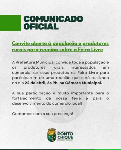 Convite aberto à população e produtores rurais para reunião sobre a Feira Livre