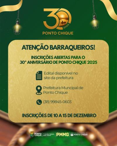 EDITAL SIMPLIFICADO DE CONVOCAÇÃO AOS INTERESSADOS NA EXPLORAÇÃO DE ESPAÇO PÚBLICO DURANTE AS COMEMORAÇÕES DO 30º  ANIVERSÁRIO DE PONTO CHIQUE-MG